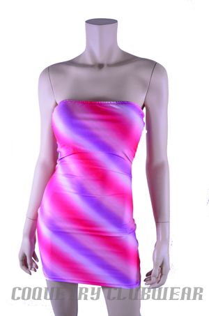 UV GLOW Pink & Purple Diagonal Stripe Sexy Clubwear Lycra Spandex Mini 