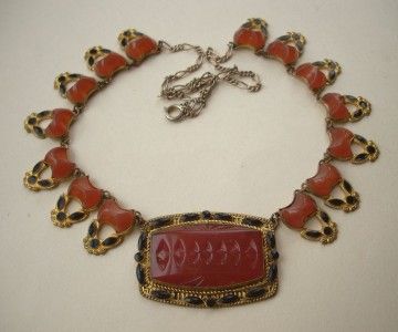 FINE Vtg Art Deco Egyptian Czech Glass & Enamel Necklace  