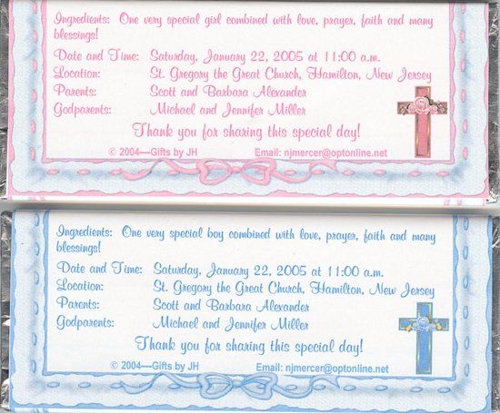 18 BABYS CHRISTENING OR BAPTISM CANDY WRAPPERS  