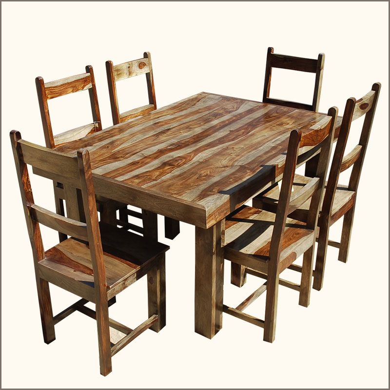   Solid Wood 7pc Dining Room Table 6 Piece Chair Furniture Set  