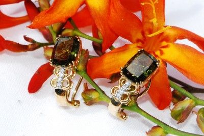 FPJ Diamond & Moldavite 10K Gold Earrings BN Genuine RP$1,600 