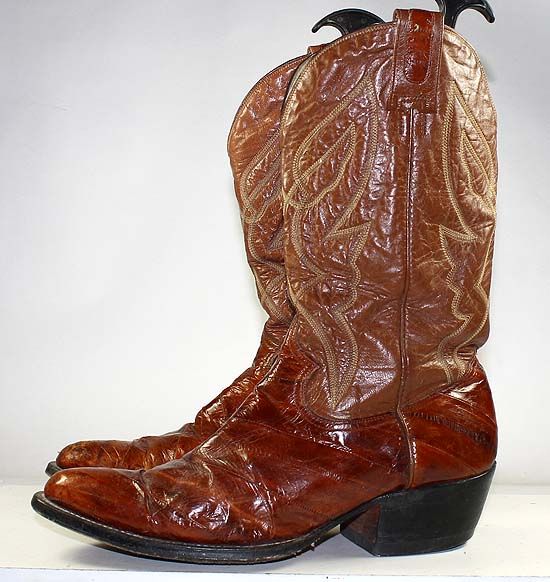 MONTANA WESTERN/COWBOY LEATHER/EEL SKIN VINTAGE BOOTS MENS sz 11.5 