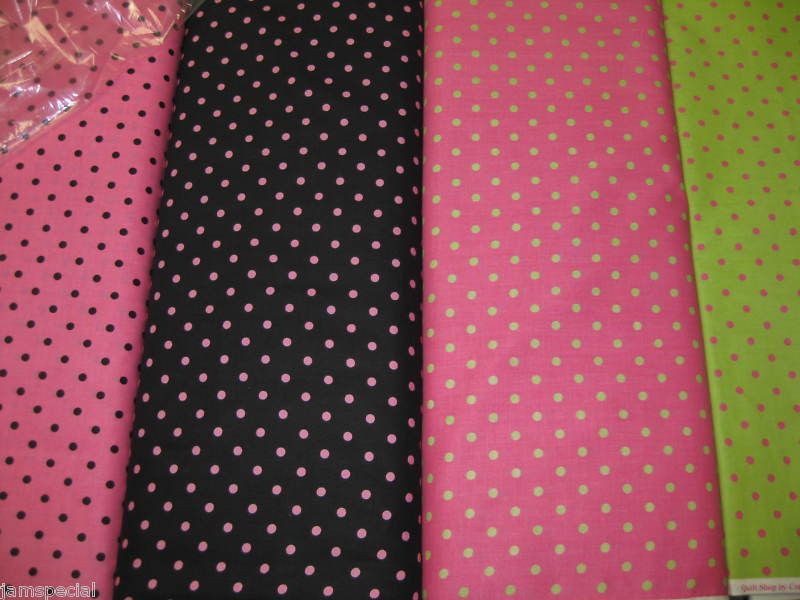   Village Polka Dot Fabric 1/2 yd pink black W/ print & fabric flaws
