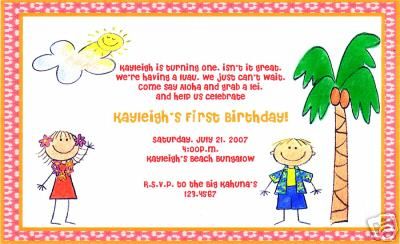 Kids Luau/Hula Girl Birthday Invitations~Hawaiian~Boys  