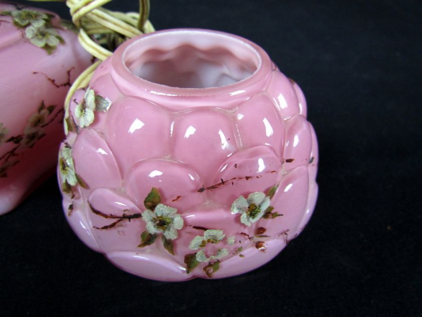 RARE Antique Victorian Pink Cased Art Glass Miniature Oil Lamp 