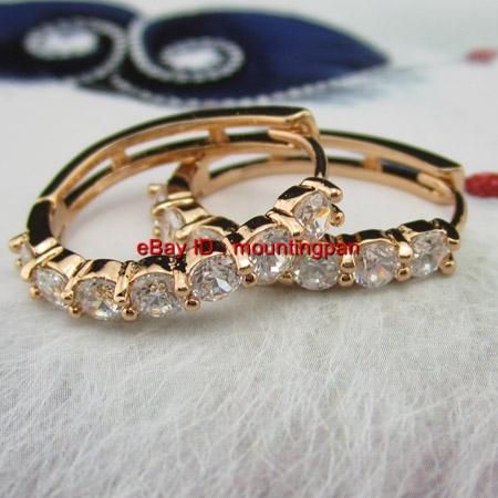   Gold Filled CZ Hoop Earrings Womens GF Bright Zircon Wedding Jewelry