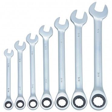 New 7 Piece SAE Ratchet Combo Wrench Set 12pt Box End  