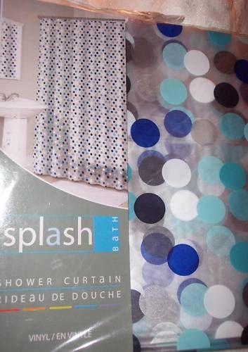 Blue Aqua Silver Dots on Clear Vinyl Shower Curtain New  