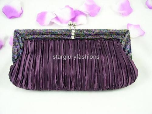 Beaded Wedding Evening Purse Clutch Handbag Bag, Purple  